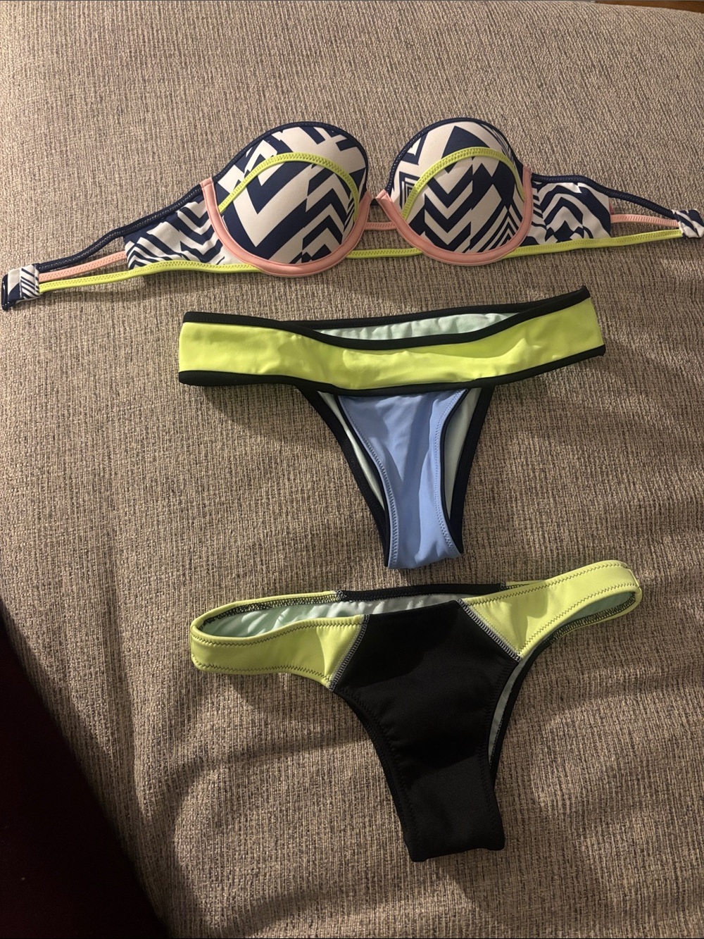 Victoria's Secret Navy Chevron & Neon Yellow Bikini Set